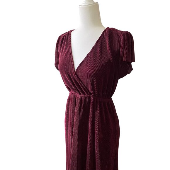 Baltic Born Athena Pleated Maxi Dress Womens Size Medium Mulberry Red Faux Wrap. - Picture 4 of 7